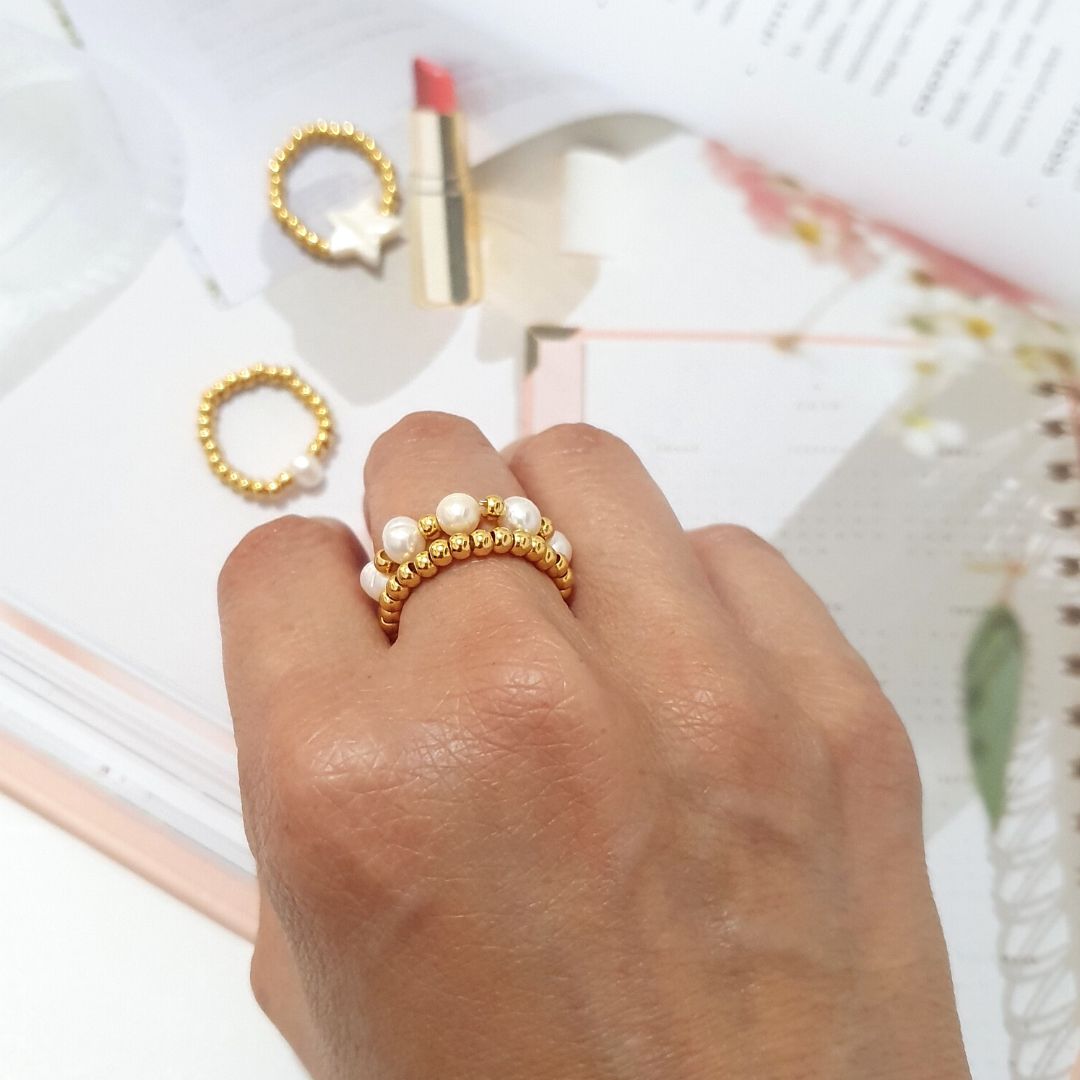 Mica Joyería Creativa - Anillo Perlas 